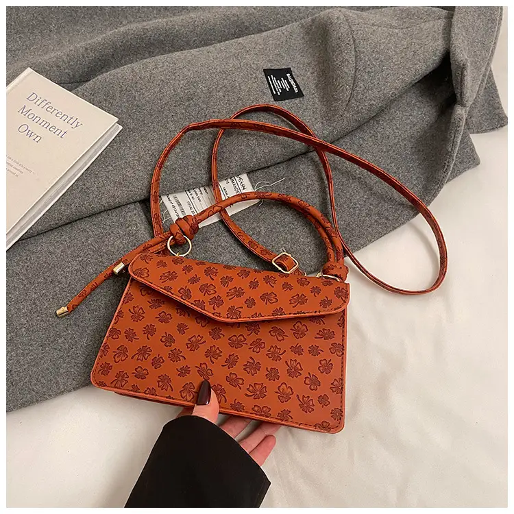 Retro Embossed PU Women's Shoulder Bag Brown