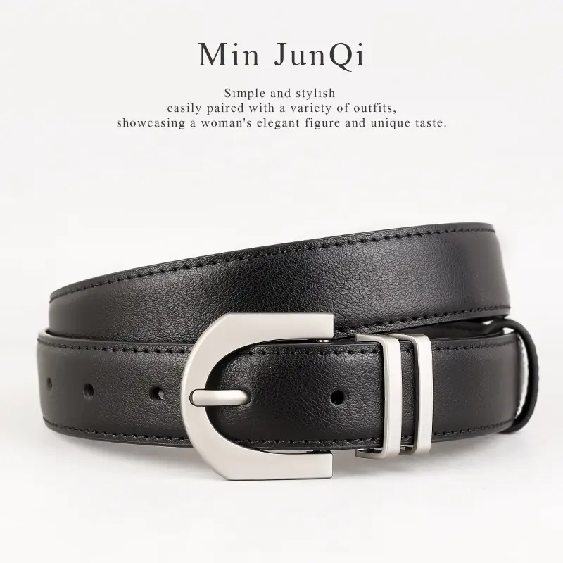 Women Cowhide Belt Silver Buckle 100cm - Image 4