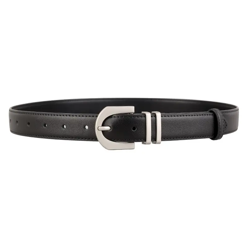 Women Cowhide Belt Silver Buckle 100cm - Image 8