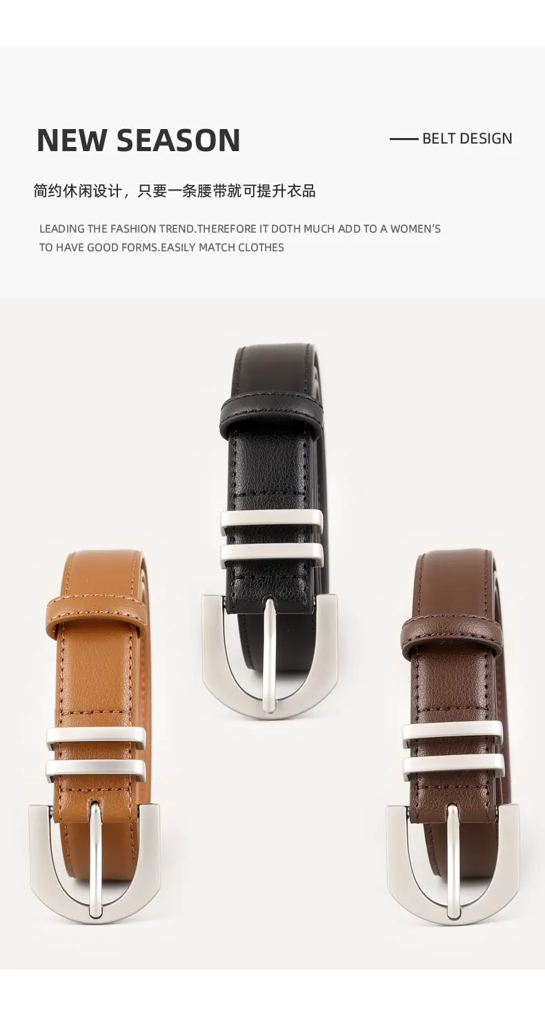 Women Cowhide Belt Silver Buckle 100cm — feature 12