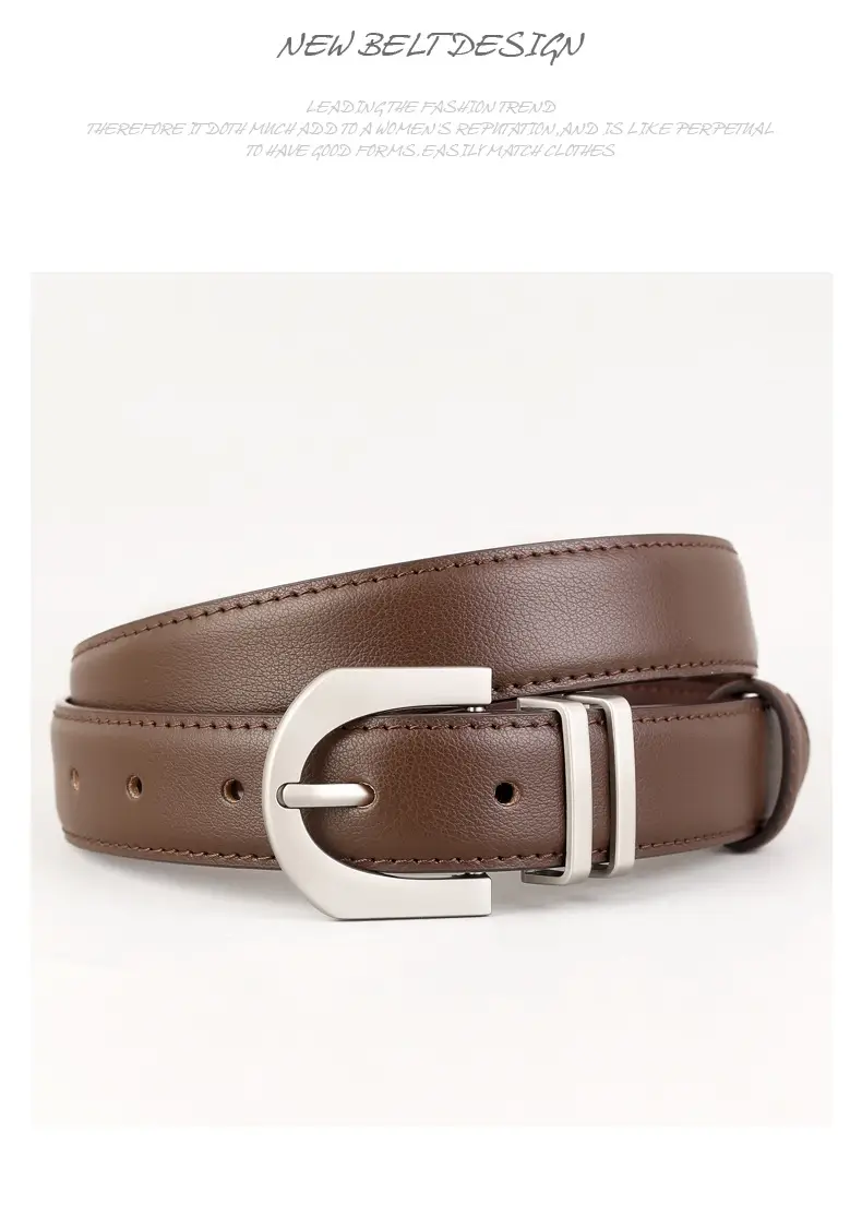 Women Cowhide Belt Silver Buckle 100cm — feature 21
