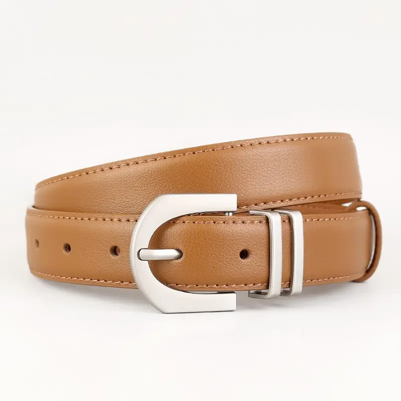 Women Cowhide Belt Silver Buckle 100cm - Image 2