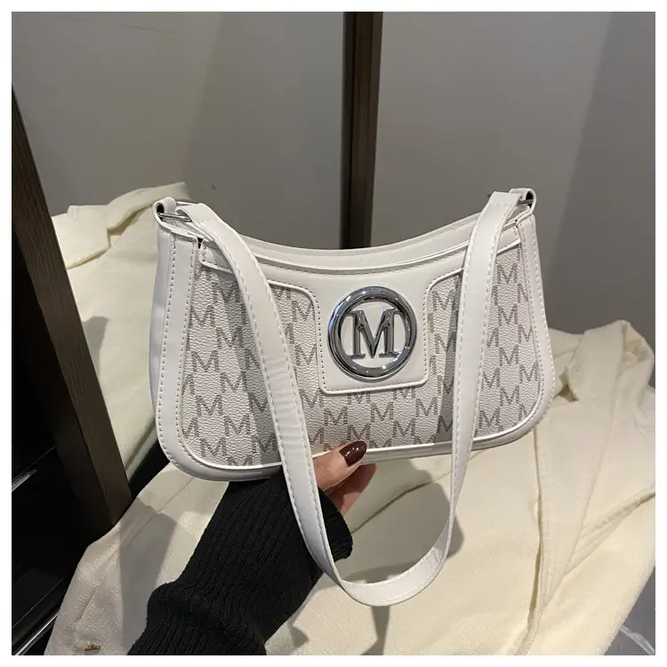 White Letter Print Shoulder Bag for Women - Image 2