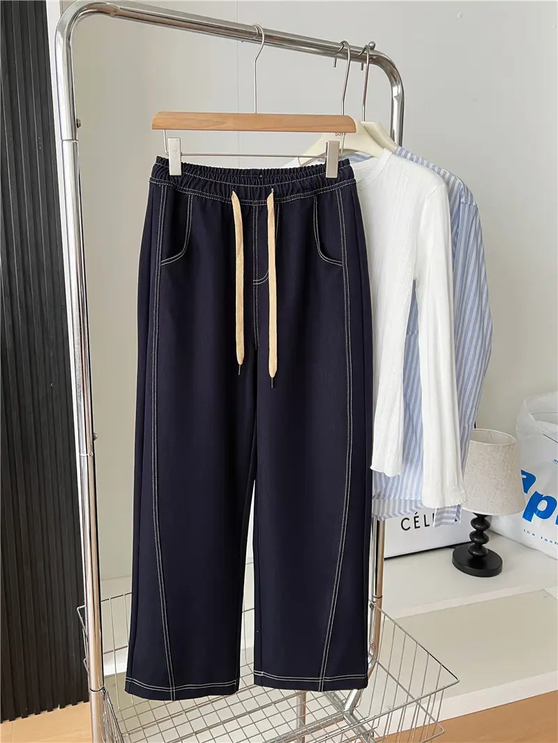 Dark Blue Wide Leg Pants with High Waist Casual Wear — feature 1