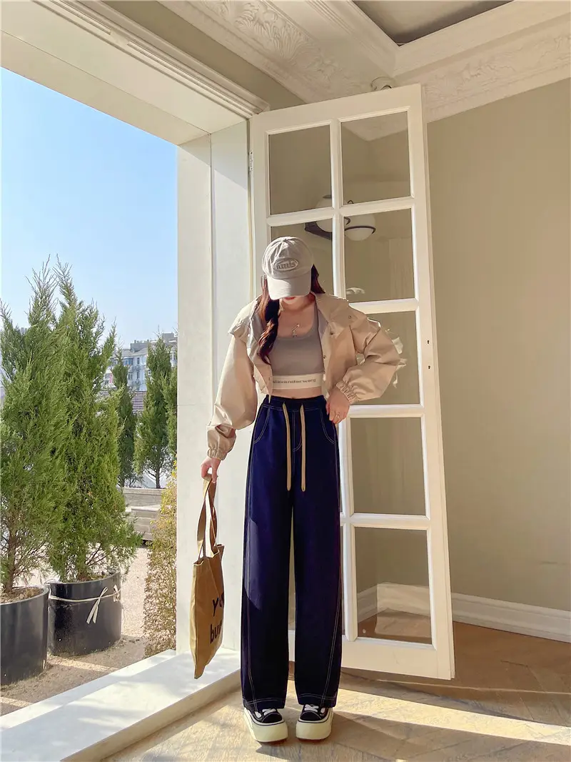 Dark Blue Wide Leg Pants with High Waist Casual Wear — feature 11