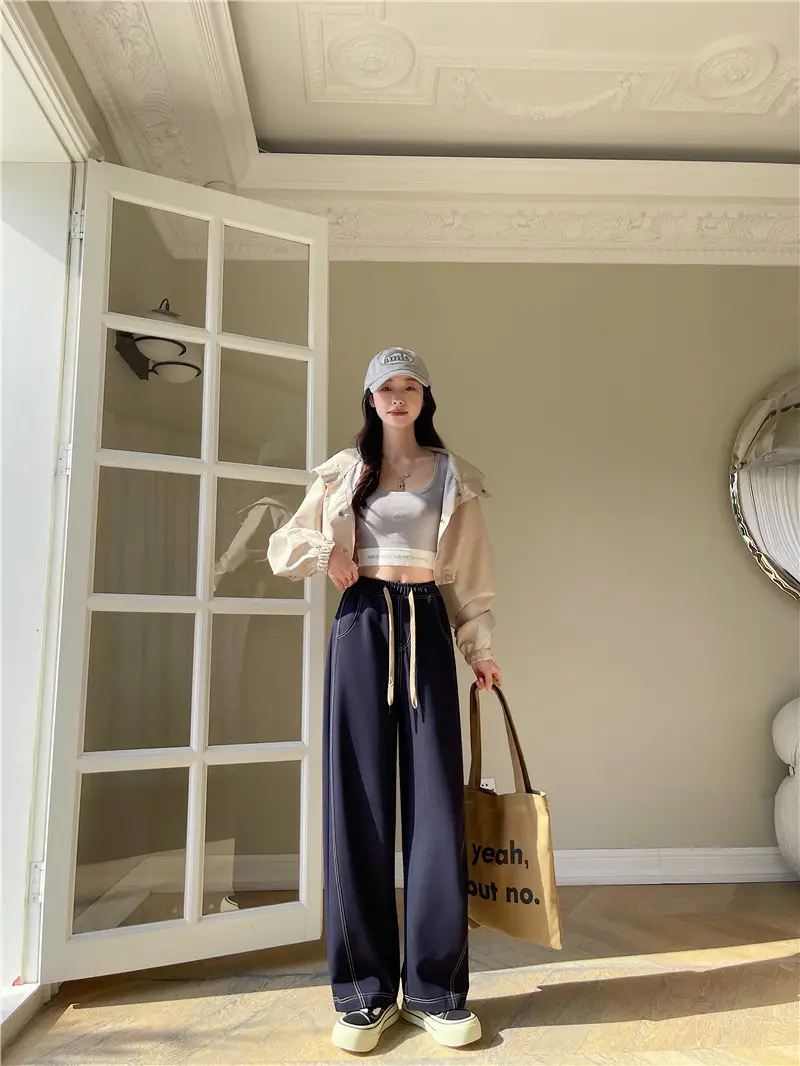 Dark Blue Wide Leg Pants with High Waist Casual Wear — feature 12