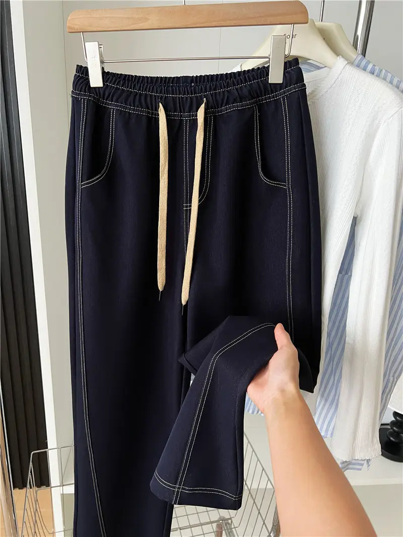 Dark Blue Wide Leg Pants with High Waist Casual Wear — feature 3