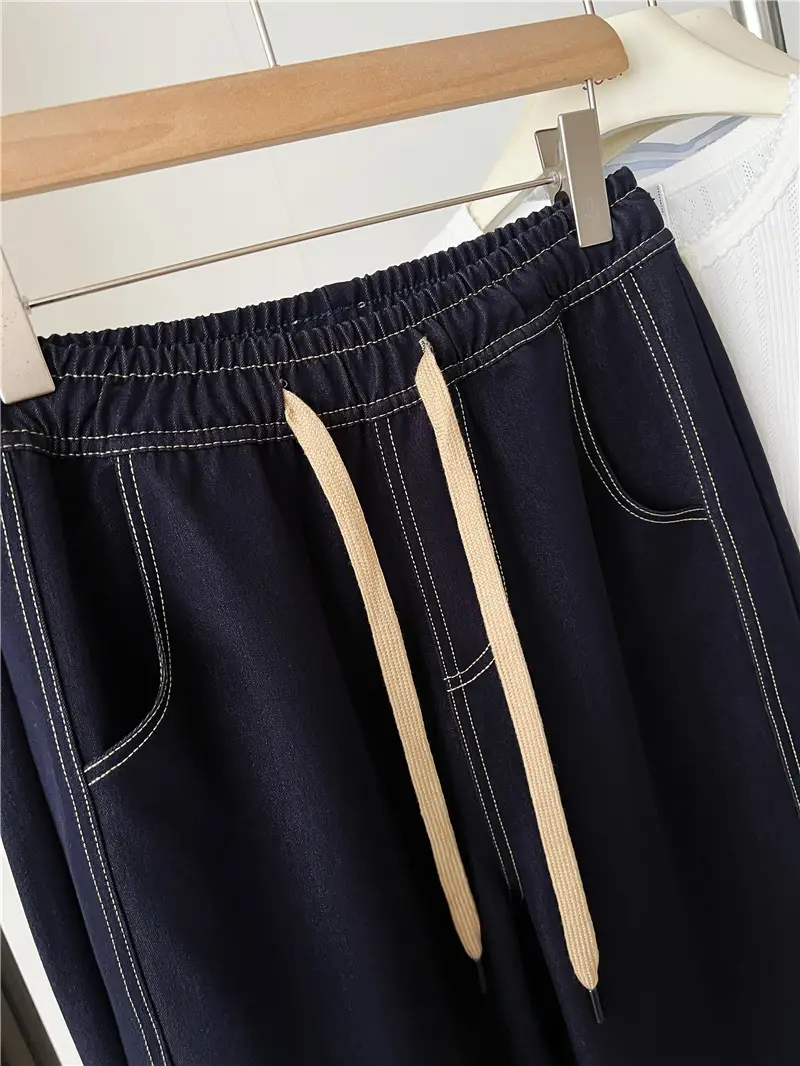 Dark Blue Wide Leg Pants with High Waist Casual Wear — feature 4