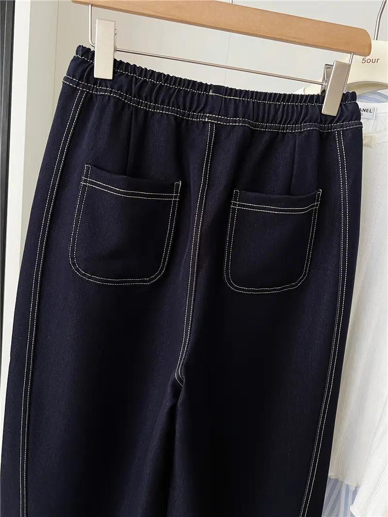 Dark Blue Wide Leg Pants with High Waist Casual Wear — feature 5
