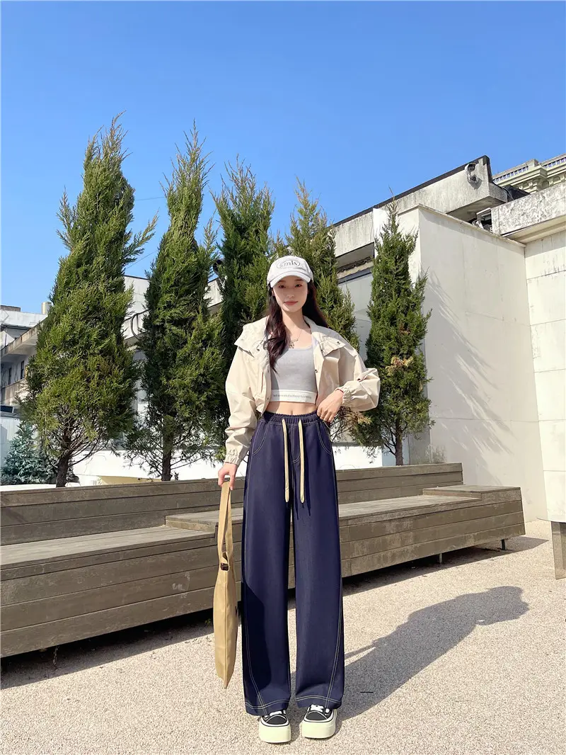 Dark Blue Wide Leg Pants with High Waist Casual Wear — feature 7