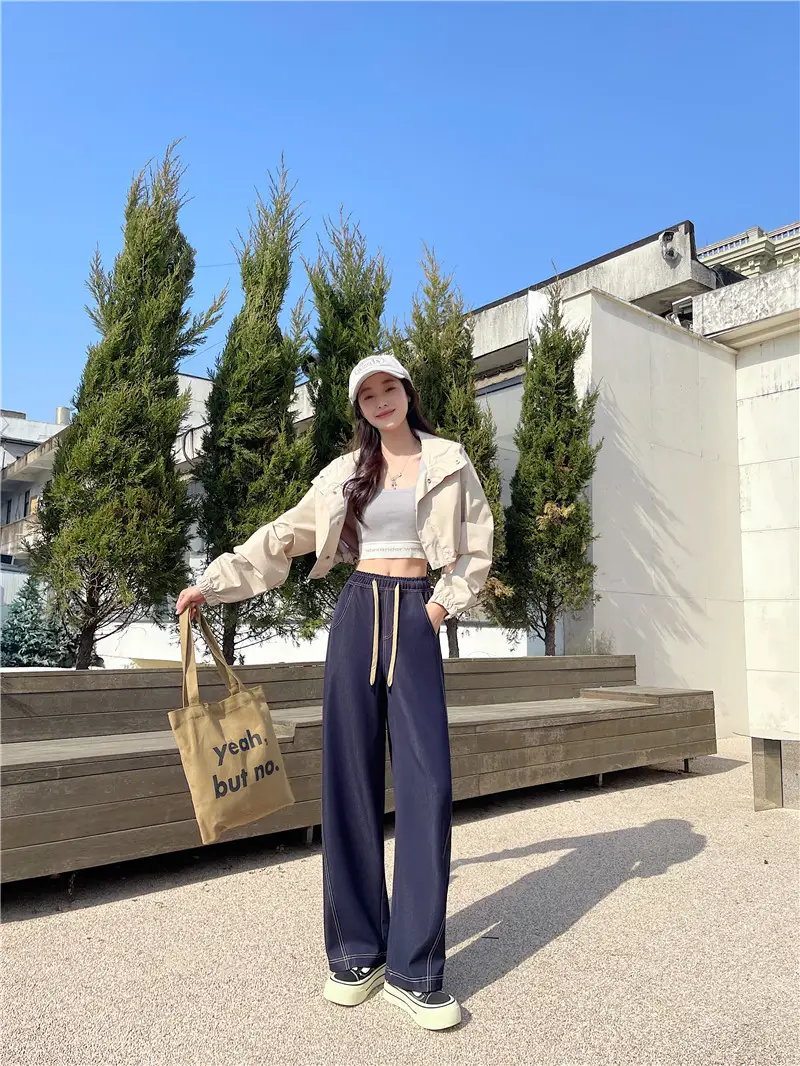 Dark Blue Wide Leg Pants with High Waist Casual Wear — feature 8