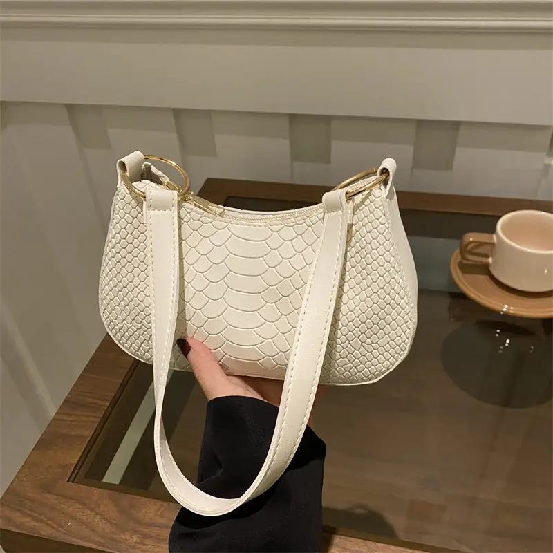 Black Croc Textured Shoulder Bag for Women 2024 - Image 6