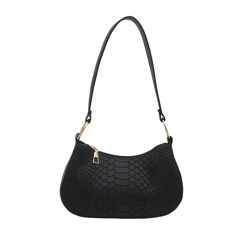 Black Croc Textured Shoulder Bag for Women 2024 - Image 9