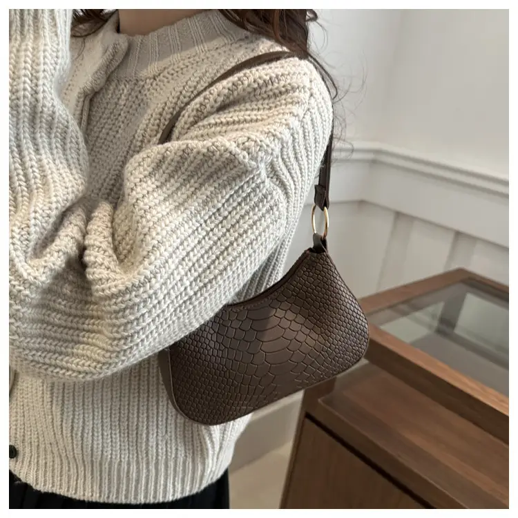 Black Croc Textured Shoulder Bag for Women 2024 — feature 12