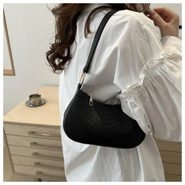 Black Croc Textured Shoulder Bag for Women 2024 — feature 15