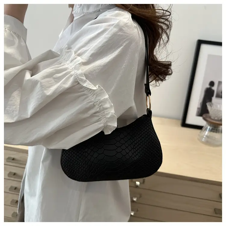 Black Croc Textured Shoulder Bag for Women 2024 — feature 16
