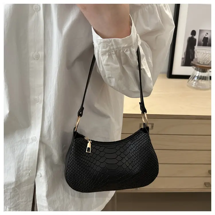 Black Croc Textured Shoulder Bag for Women 2024 — feature 17