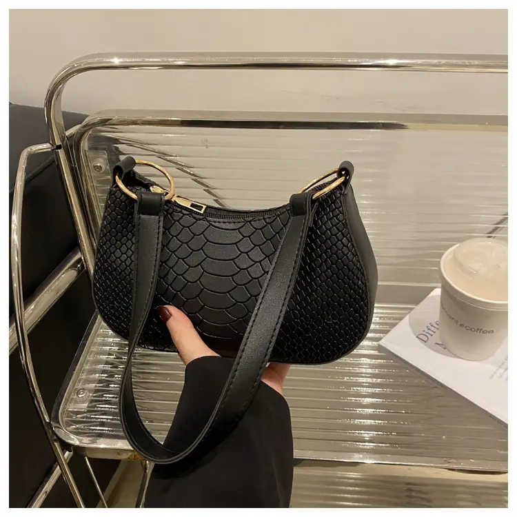 Black Croc Textured Shoulder Bag for Women 2024 — feature 21