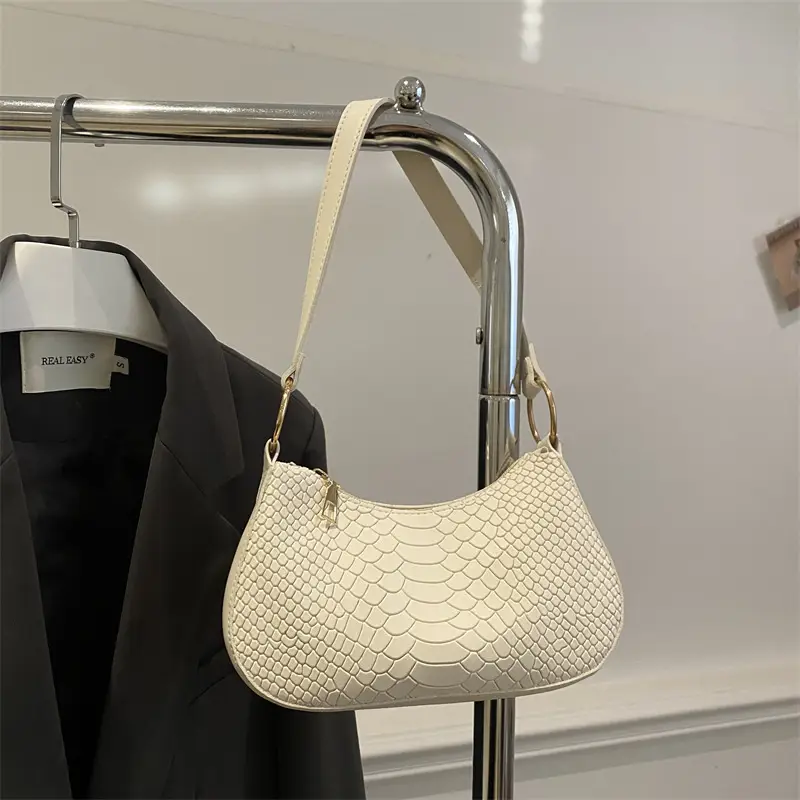 Black Croc Textured Shoulder Bag for Women 2024 - Image 2