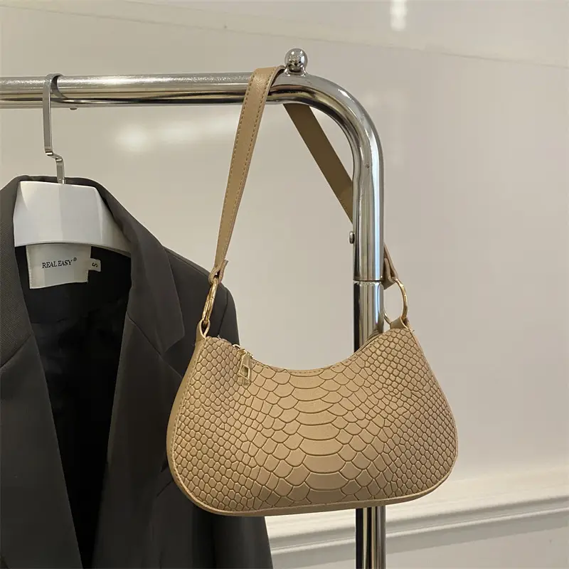 Black Croc Textured Shoulder Bag for Women 2024 - Image 3