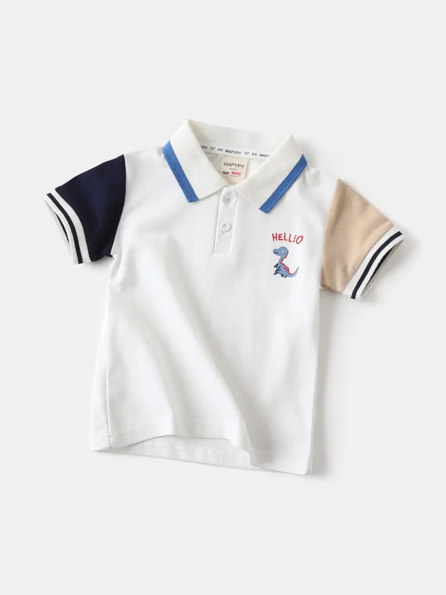 2025 Boys Korean Style Polo Shirt White Blue Black Sleeve