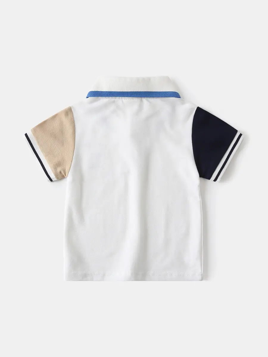2025 Boys Korean Style Polo Shirt White Blue Black Sleeve