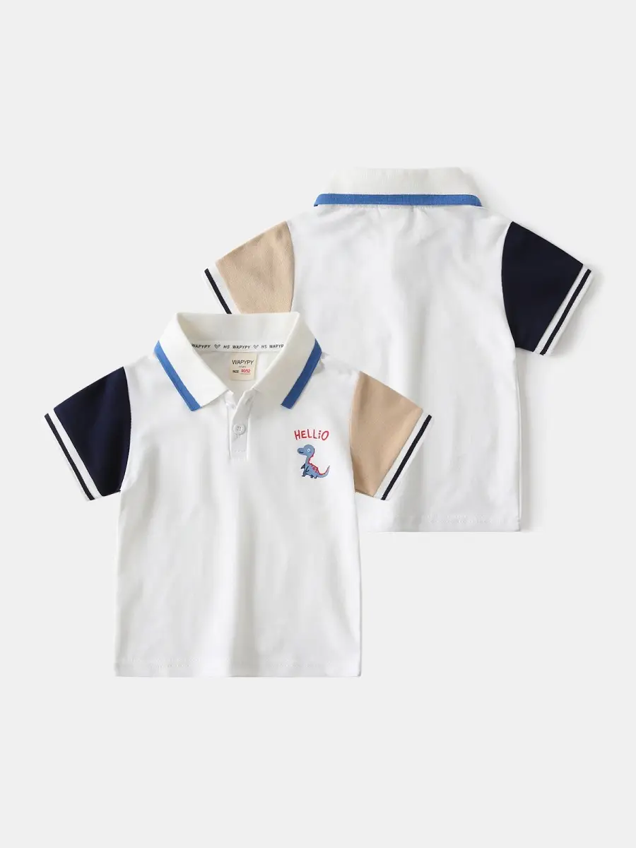 2025 Boys Korean Style Polo Shirt White Blue Black Sleeve