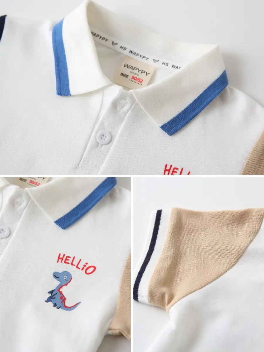 2025 Boys Korean Style Polo Shirt White Blue Black Sleeve