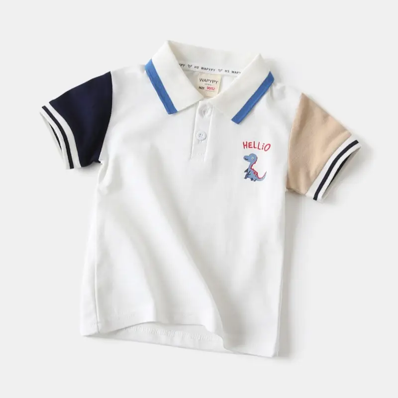 2025 Boys Korean Style Polo Shirt White Blue Black Sleeve — feature 3