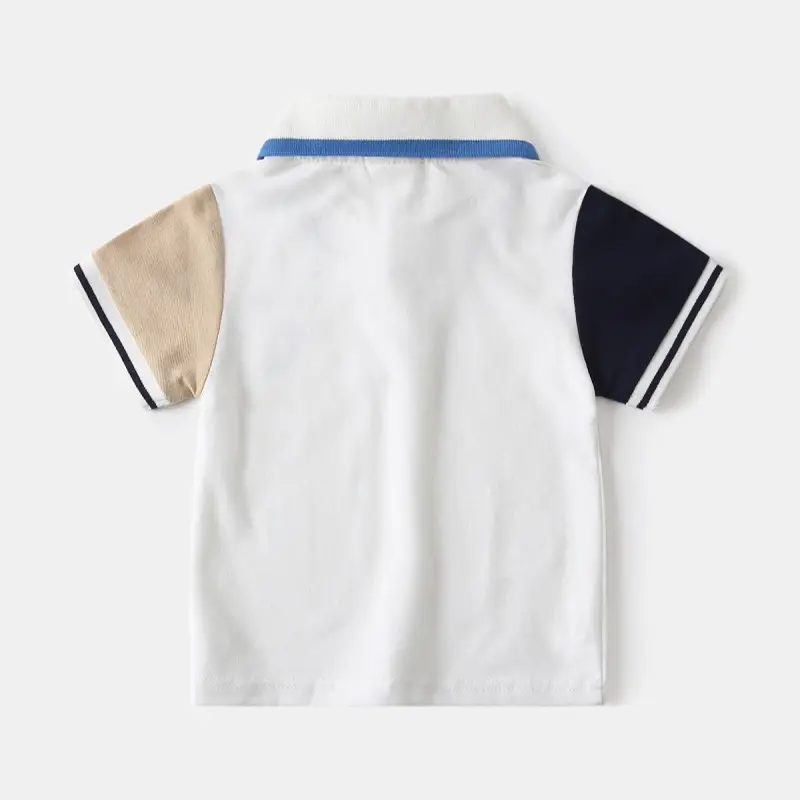 2025 Boys Korean Style Polo Shirt White Blue Black Sleeve — feature 5