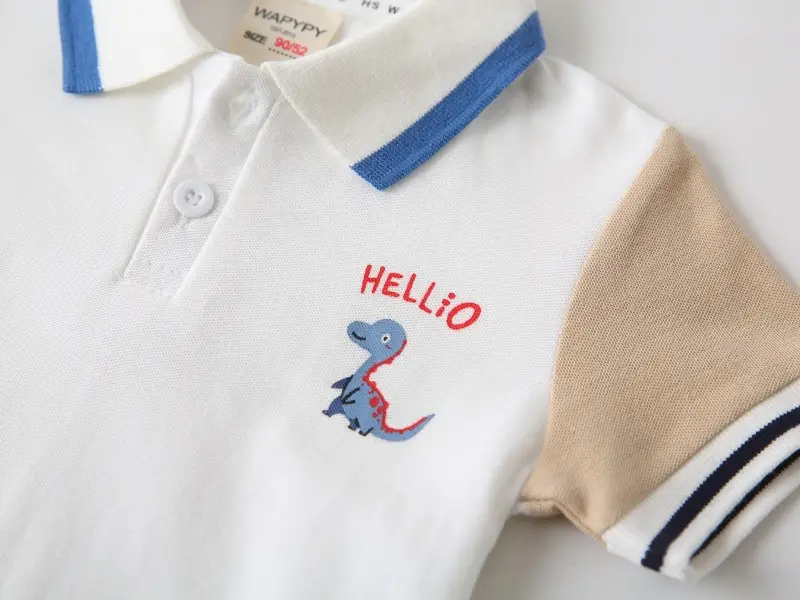 2025 Boys Korean Style Polo Shirt White Blue Black Sleeve — feature 7