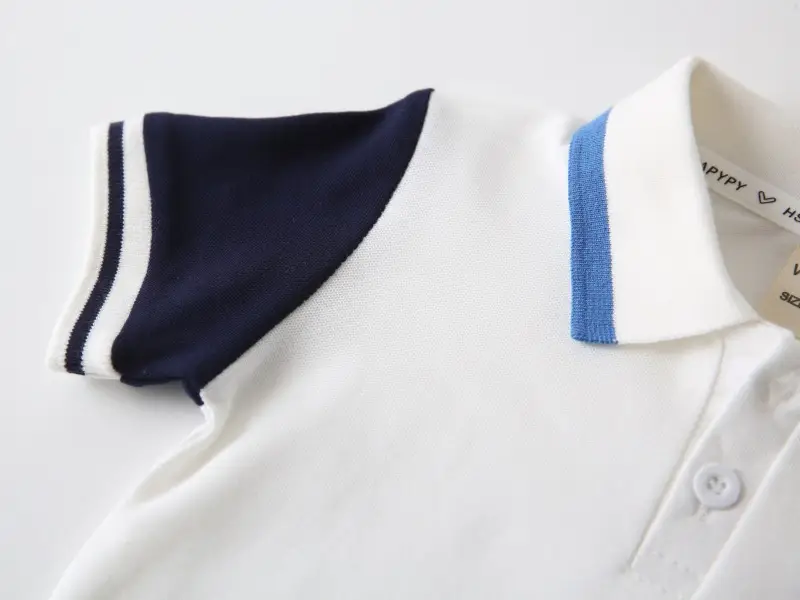2025 Boys Korean Style Polo Shirt White Blue Black Sleeve — feature 8