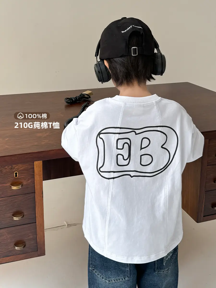 Boys Cotton T-Shirt White Letter Print 3Pcs - Image 3