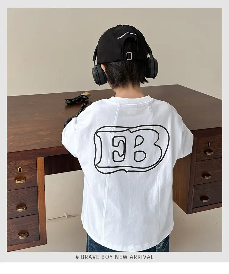 Boys Cotton T-Shirt White Letter Print 3Pcs — feature 2
