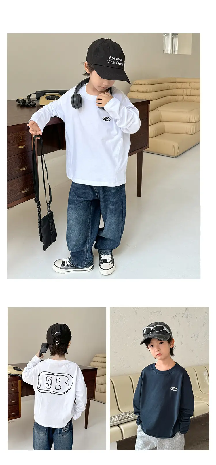 Boys Cotton T-Shirt White Letter Print 3Pcs — feature 6