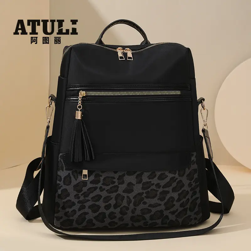 Women Leopard Print Anti-Theft Backpack Large Capacity - Image 5