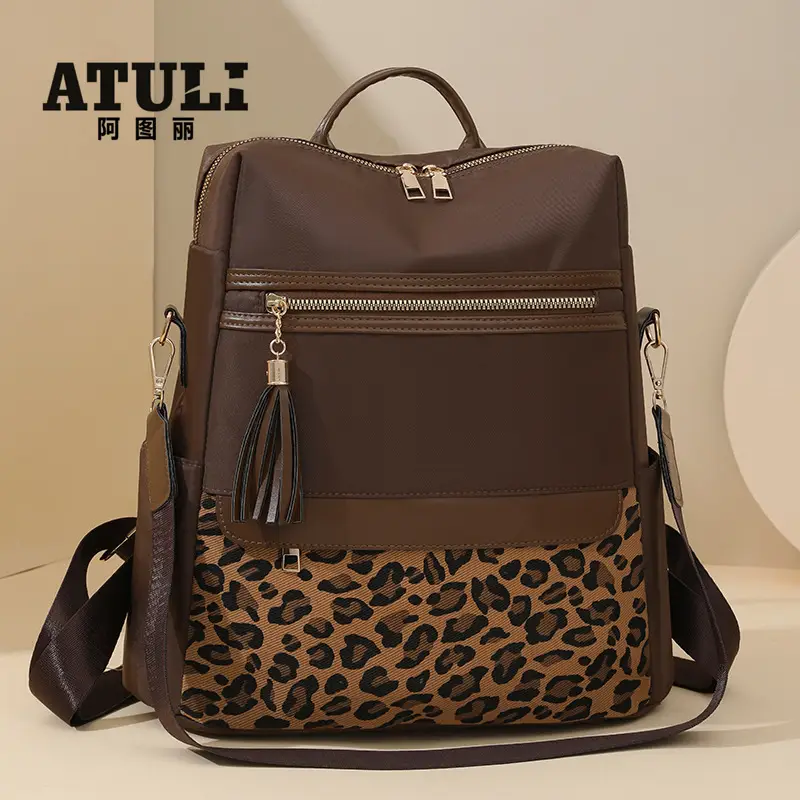 Women Leopard Print Anti-Theft Backpack Large Capacity - Image 6