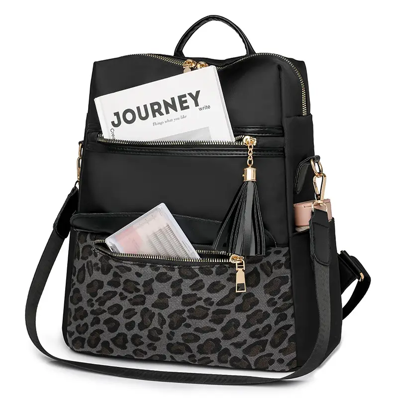 Women Leopard Print Anti-Theft Backpack Large Capacity - Image 8
