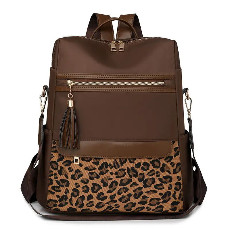 Women Leopard Print Anti-Theft Backpack Large Capacity - Image 2