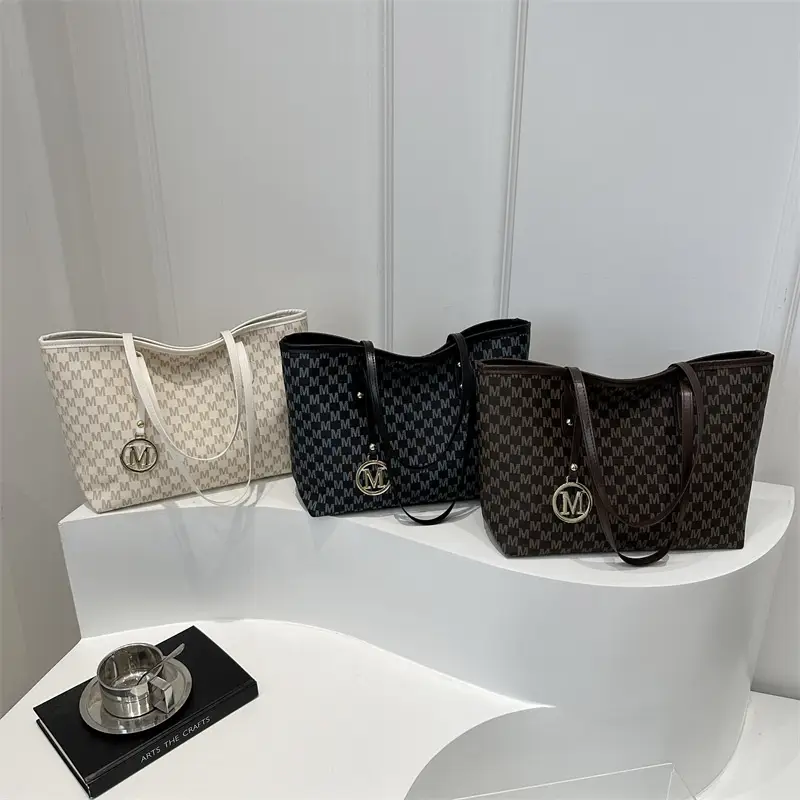 Women's White Checkered Shoulder Bag with MM Logo - Image 5