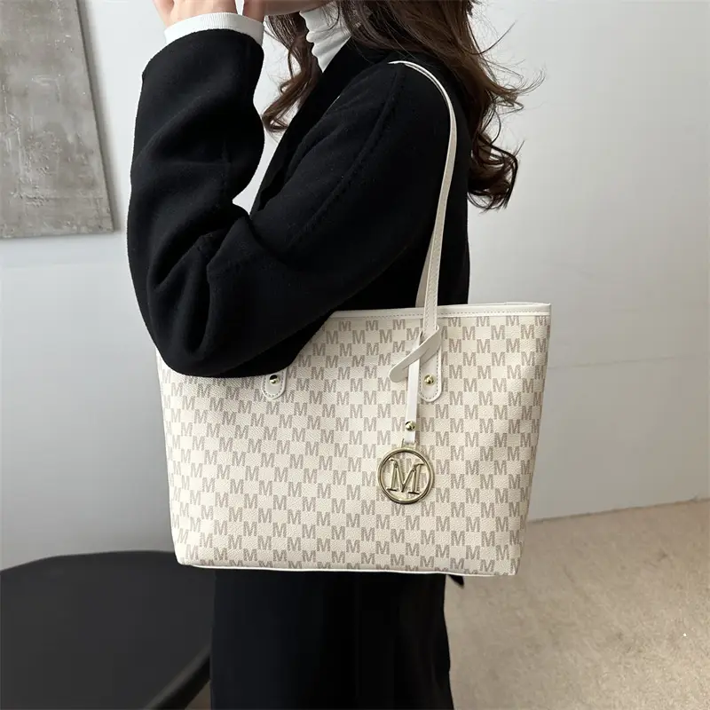 Women's White Checkered Shoulder Bag with MM Logo - Image 6