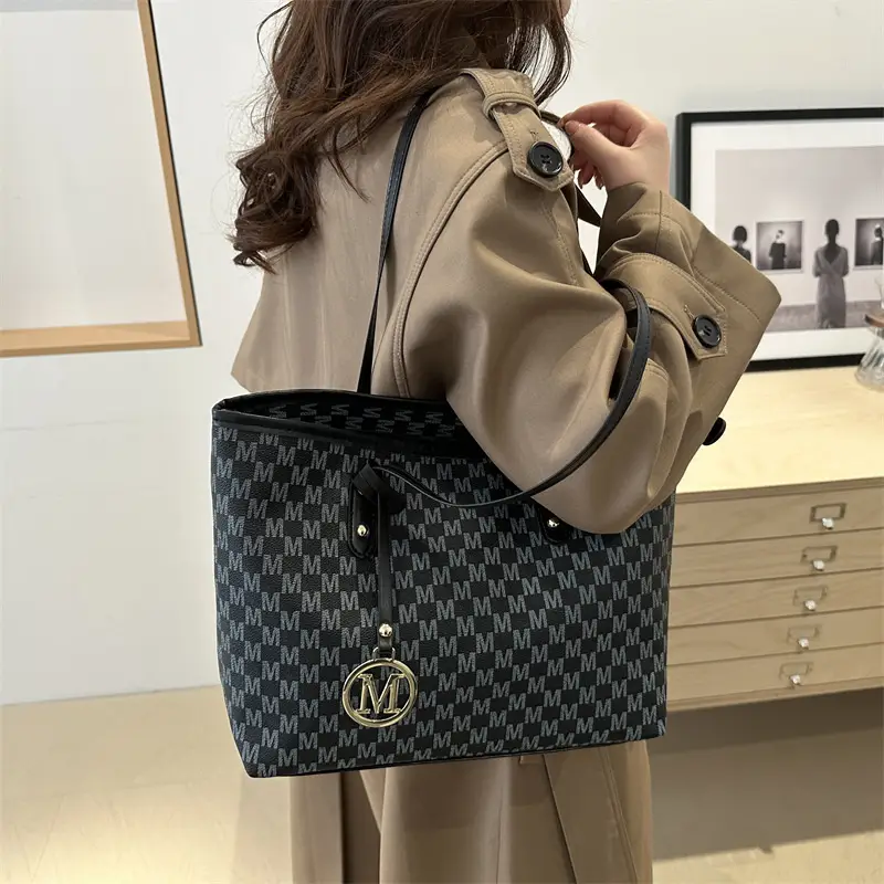 Women's White Checkered Shoulder Bag with MM Logo - Image 7