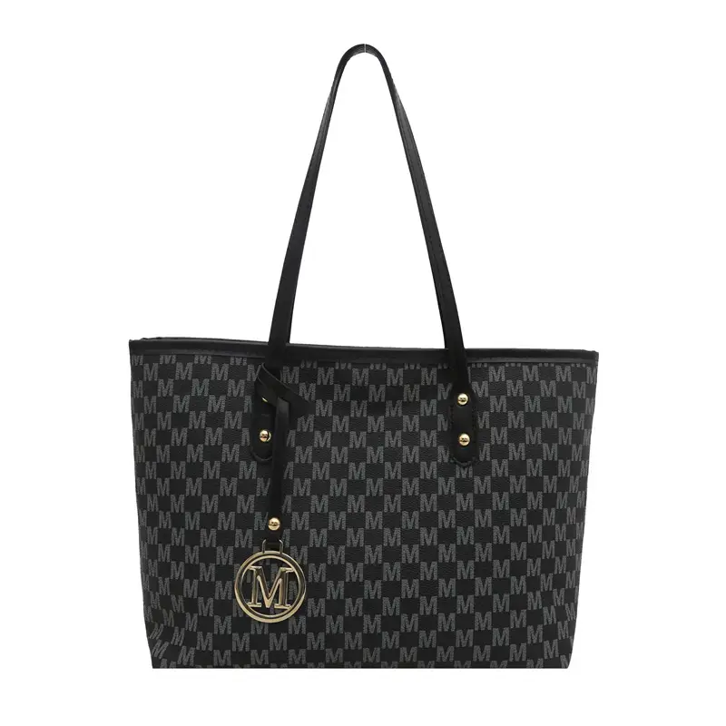 Women's White Checkered Shoulder Bag with MM Logo - Image 8