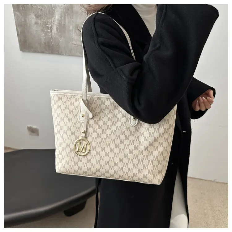 Women's White Checkered Shoulder Bag with MM Logo — feature 10