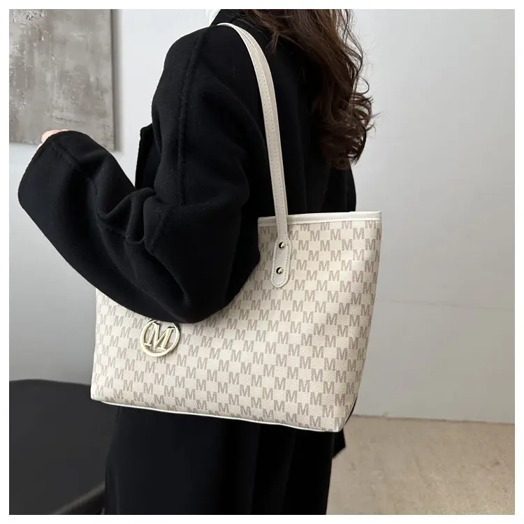 Women's White Checkered Shoulder Bag with MM Logo — feature 11