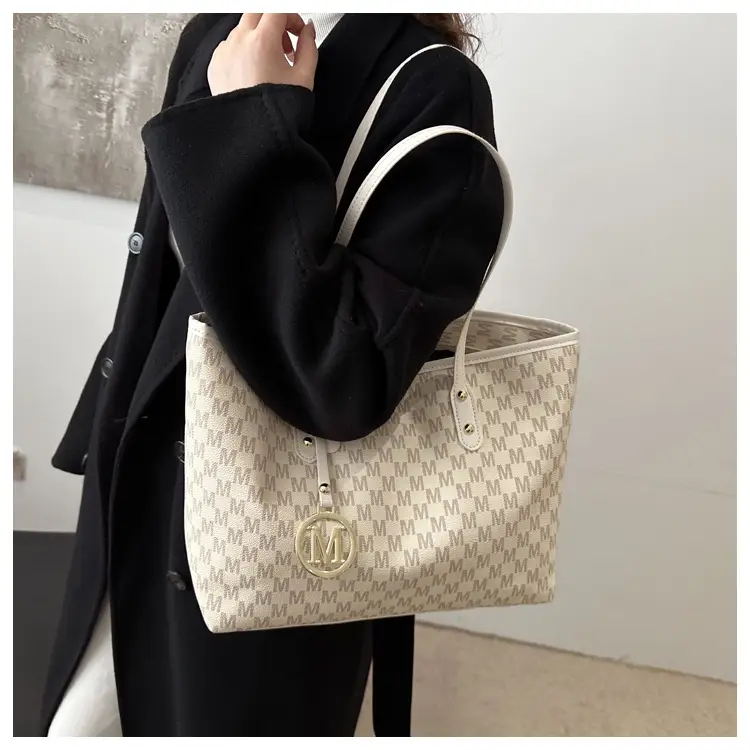 Women's White Checkered Shoulder Bag with MM Logo — feature 12