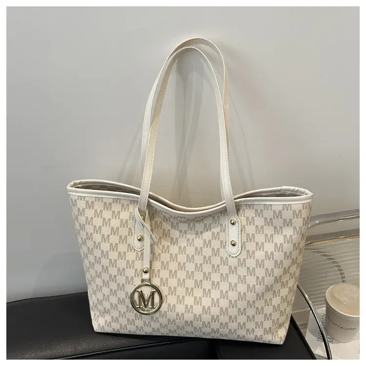 Women's White Checkered Shoulder Bag with MM Logo — feature 23