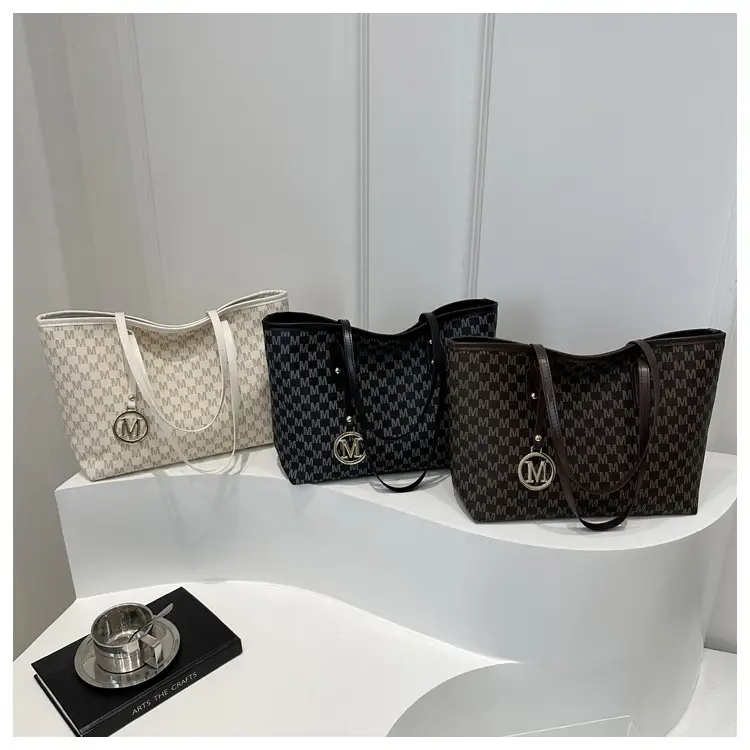 Women's White Checkered Shoulder Bag with MM Logo — feature 24