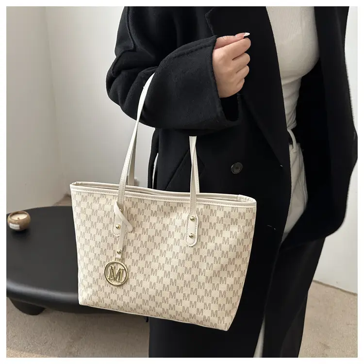 Women's White Checkered Shoulder Bag with MM Logo — feature 9