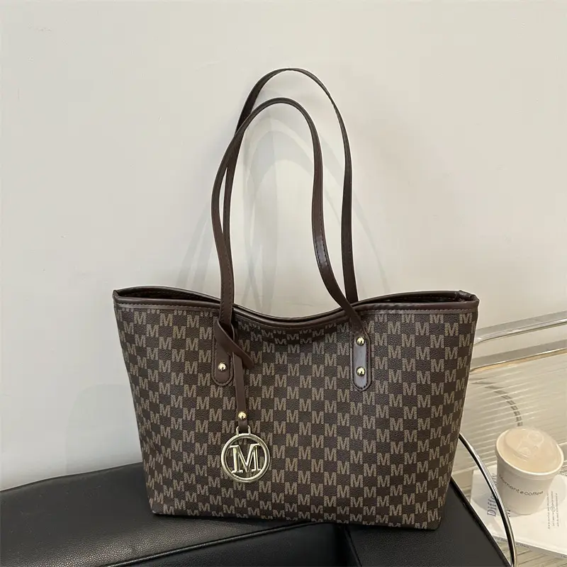 Women's White Checkered Shoulder Bag with MM Logo - Image 3